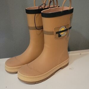 Tan Rubber Boots with Black Trim